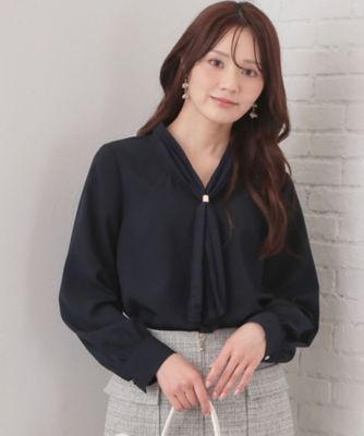 ローレンラルフローレン ボウタイ 黒 プリーツ 長袖ブラウス 金ボタン xs プリーツボウタイジョーゼットブラウス【洗濯機OK／イージーアイロン