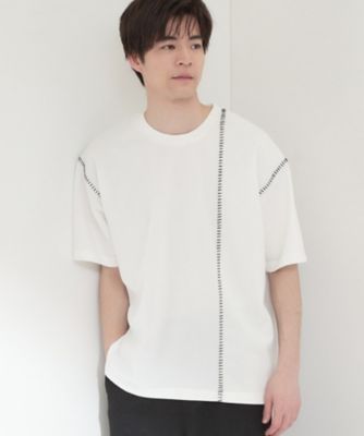 AmlyCity 半袖Tシャツ ホワイト レッドステッチ ハンドステッチ 半袖Tシャツ 洗濯機OK（2002603603