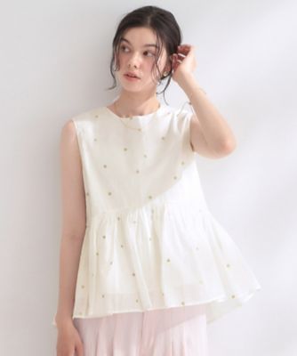 【新品未使用】Jours+ カモミール刺繍 ペプラムブラウス made in INDIA》ラメドット刺繍ペプラムブラウス【洗える