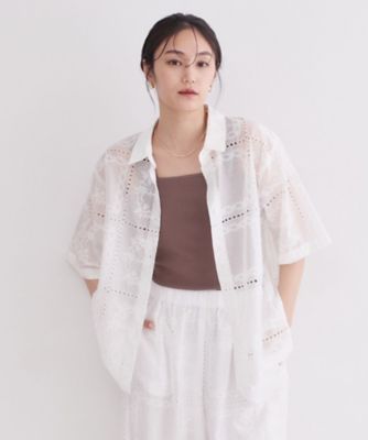 ＜OPAQUE.CLIP (Women)＞刺繍ハーフスリーブシャツ／セットアップ対応可【洗濯機ＯＫ】（２００２６０３７３０）