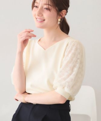 ＜index (Women)＞ＵＶケアレーススリーブハートネックニット【洗濯機ＯＫ／抗ピル】《ＸＳ～ＬＬ》（２００２６０３９１３）