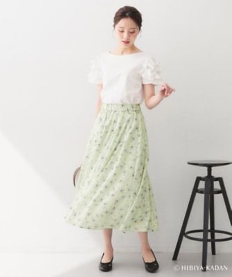 センソユニコ 芽風 リネン混 変形 ペイント柄 総柄 フレアスカート 日本製 芽風 | Sensounico ONLINE STORE