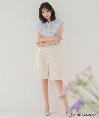 ◇【日比谷花壇コラボ】線画フラワーピンタックブラウス【防シワ／洗濯