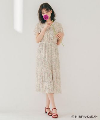 ◇【日比谷花壇コラボ】ラッフルタイプリーツワンピース【防シワ／洗濯
