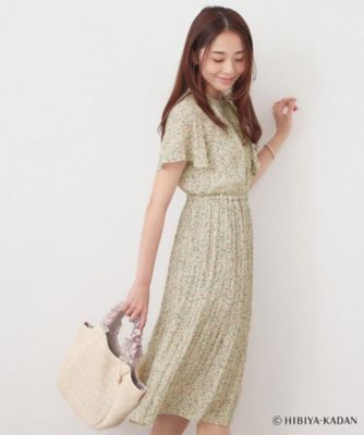 ◇【日比谷花壇コラボ】ラッフルタイプリーツワンピース【防シワ／洗濯