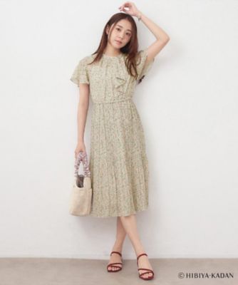 ◇【日比谷花壇コラボ】ラッフルタイプリーツワンピース【防シワ／洗濯