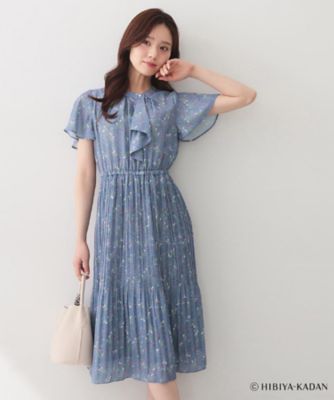 ◇【日比谷花壇コラボ】ラッフルタイプリーツワンピース【防シワ／洗濯