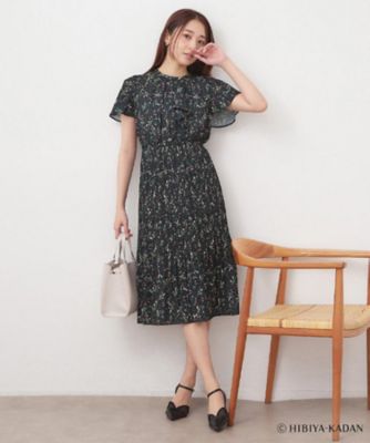 ◇【日比谷花壇コラボ】ラッフルタイプリーツワンピース【防シワ／洗濯