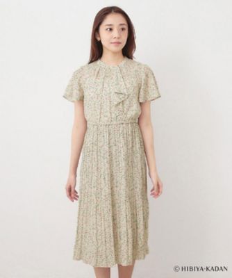 ◇【日比谷花壇コラボ】ラッフルタイプリーツワンピース【防シワ／洗濯