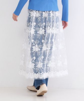 シアーレース刺繍レイヤードスカート【洗濯機OK