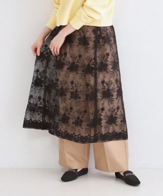 シアーレース刺繍レイヤードスカート【洗濯機OK
