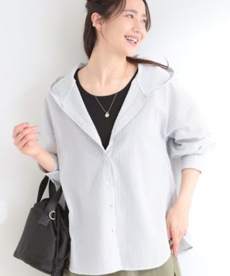＜SHOO LA RUE (Women)＞【洗濯機可／Ｓ－ＬＬ】体型カバーも叶う　フード付きストライプシャツ（２００２６０４１６２）