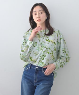 ルルウィルビー　定価28,600 トリコロールスカーフブラウス　ボタニカル花柄 花柄／洗える】ボタニカルブラウス（2002604241