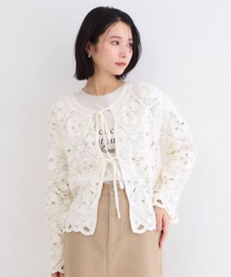 ＜OPAQUE.CLIP (Women)＞かぎ針風ニットカーディガン【洗濯機ＯＫ】（２００２６０４３８０）