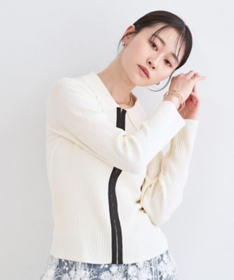 ポロ衿ホック使いリブニットカーディガン【洗濯機OK