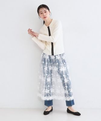 ポロ衿ホック使いリブニットカーディガン【洗濯機OK