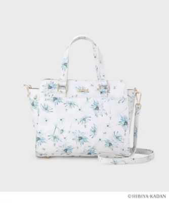 美品　インデンヤ花柄トートバッグ　袋付き ◇【日比谷花壇コラボ】2WAYフラワー合成皮革ミドルトート