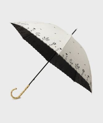 【新品未使用・日本製】レース刺繍 晴雨兼用 長傘／バンブー2本 晴雨兼用】バンブーハンドルフラワー刺繍長傘（2002604420
