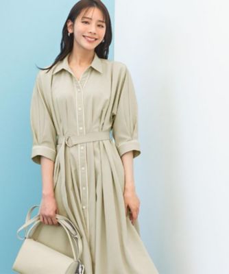 【タグ付き】archivio 春夏　KoKaGe Max 長袖ワンピース 40 貴島明日香さん着用・美シルエット】ウエストタック配色ワンピース