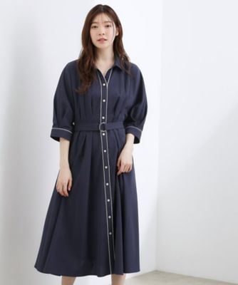 貴島明日香さん着用・美シルエット】ウエストタック配色ワンピース