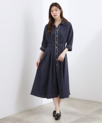 貴島明日香さん着用・美シルエット】ウエストタック配色ワンピース