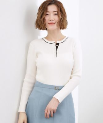 ＜GROVE (Women)＞バイカラー　ヘンリーネックリブニット（２００２６０４４４４）