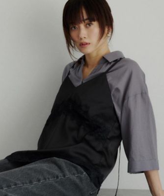 ＜THE SHOP TK (Women)＞華やぐレイヤードスタイル　サテンレースキャミソール（２００２６０４５１１）