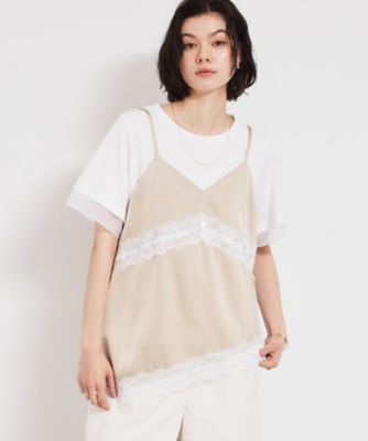 華やぐレイヤードスタイル サテンレースキャミソール