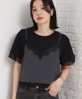 ＜THE SHOP TK (Women)＞【セットアップ可】麻調　レース切り替えキャミ（２００２６０４５１２）