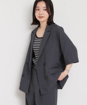 ＜THE SHOP TK (Women)＞【セットアップ可】麻調ダブルブレスト　６分袖ジャケット（２００２６０４５６６）