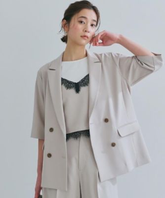 セットアップ可】麻調ダブルブレスト 6分袖ジャケット