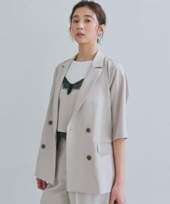 セットアップ可】麻調ダブルブレスト 6分袖ジャケット