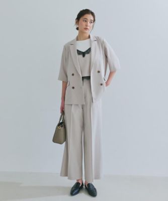セットアップ可】麻調ダブルブレスト 6分袖ジャケット