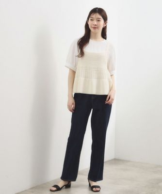 2点SET】着るだけで完成、透かし編みニットビスチェ×ブラウス