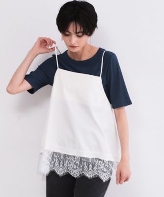 ＜OPAQUE.CLIP (Women)＞裾レースサテンキャミブラウス【洗濯機ＯＫ】（２００２６０７０９７）