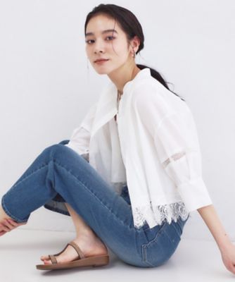 ＜OPAQUE.CLIP (Women)＞裾レース使いピンタックショートシャツ【洗濯機ＯＫ】（２００２６０７０９９）