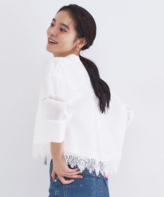裾レースピンタックショートシャツ【洗濯機OK
