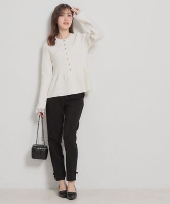 【美品】ビアズリー ペプラムニットカーディガン　ジップ　アイボリー　F fupel カーディガン peplum feather yarn knit cardigan / ペプラム