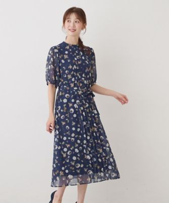 美品♪SunaUna スーナウーナ スタンドカラー 花柄 プリーツワンピース co creation and yours／SS～L】多色花柄