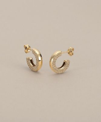 ＜COCOSHNIK (Women)＞Ｋ１０ダイヤモンド　サイドパヴェフープ　スタッドピアス（２００２６０９２５６）