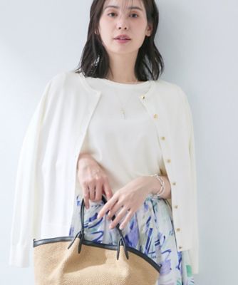 ＜INDIVI L (Women/大きいサイズ)＞【ＵＶケア／接触冷感／アンサンブル】丸首カーディガン＆袖スリット５分袖ニット（２００２６１０５６９）