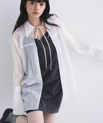 point neck ribbon shirts
