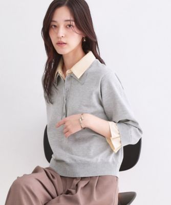 ＜OPAQUE.CLIP (Women)＞シャツレイヤード風ポロニット【洗濯機ＯＫ】（２００２６１０９６４）