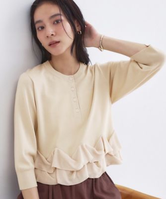 ＜OPAQUE.CLIP (Women)＞裾フリルヘンリーネックニット【洗濯機ＯＫ】（２００２６１１２４９）