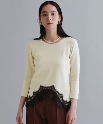 ＜OPAQUE.CLIP (Women)＞【ｅｓ】裾イレギュラーヘムレースニット【洗濯機ＯＫ】（２００２６１１２５０）