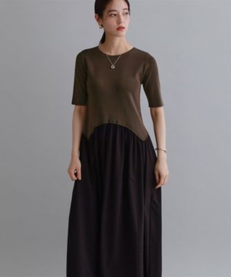 ＜OPAQUE.CLIP (Women)＞【ｅｓ】イレギュラーヘム切り替えニットドッキングワンピース【洗濯機ＯＫ】（２００２６１１２５１）