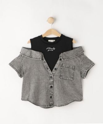 ＜SHOO･LA･RUE (Baby&Kids)＞【１２０－１５０ｃｍ】肩あきデニムドッキングシャツ（２００２６１１９５７）