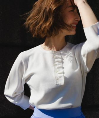 ＜OPAQUE.CLIP (Women)＞フリルヘンリーネックニット【洗濯機ＯＫ／抗ピル】（２００２６１２２１９）