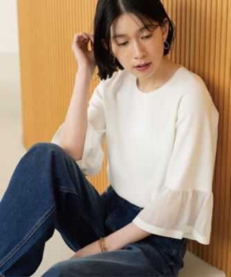 ＜OPAQUE.CLIP (Women)＞シアーフレアスリーブニット【洗濯機ＯＫ／抗ピル】（２００２６１２２２１）