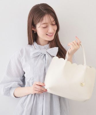 ＜index (Women)＞【２ＷＡＹ】軽量合成皮革スカラップデザインミドルトートバッグ（２００２６１２３６６）